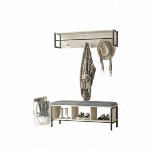 Ensemble vestiaire d'entrée banc chaussures porte-manteau naturel - Vue 1