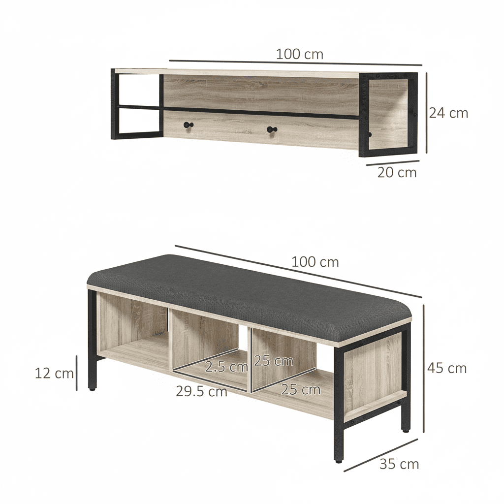 Ensemble vestiaire d'entrée banc chaussures porte-manteau naturel - Vue 4