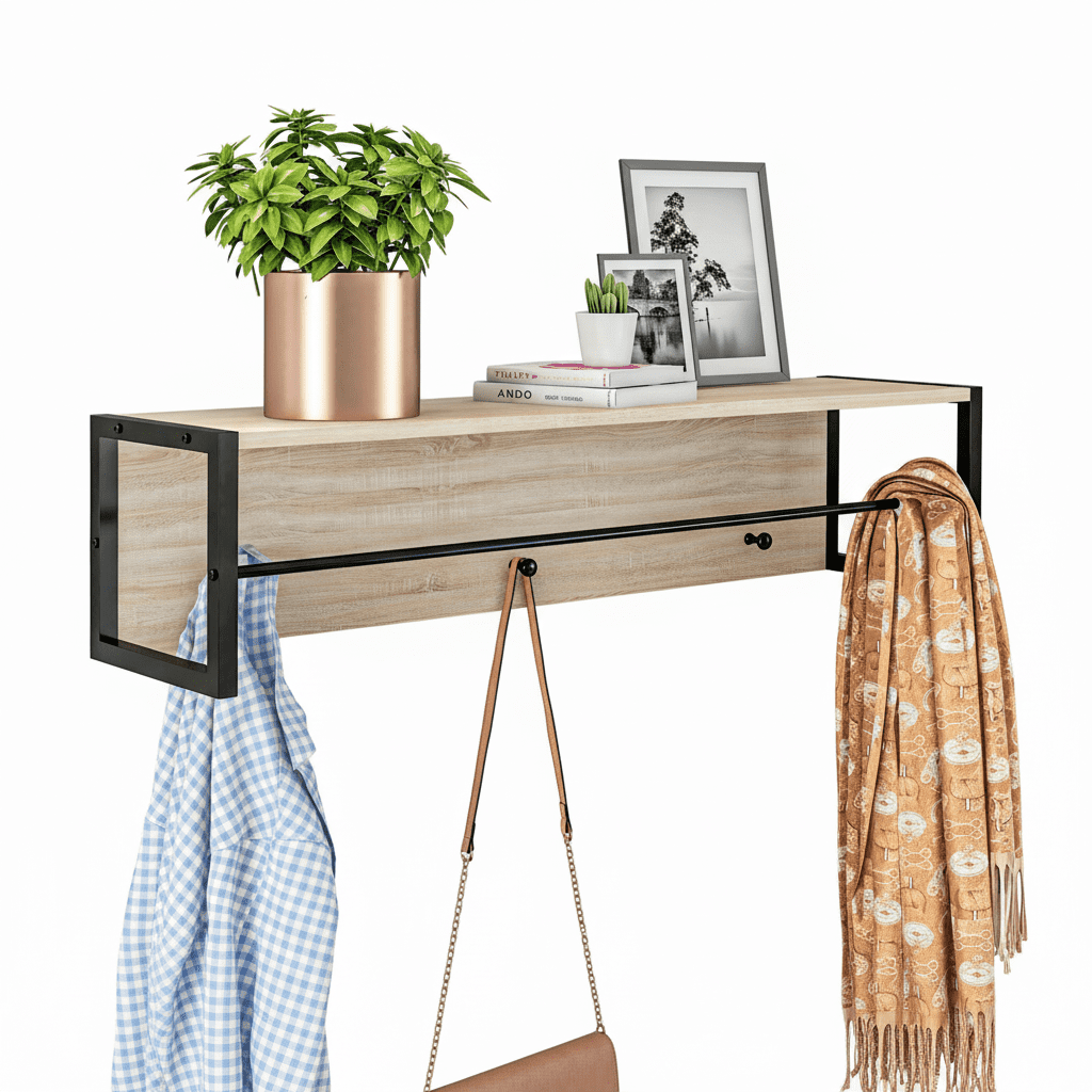 Ensemble vestiaire d'entrée banc chaussures porte-manteau naturel - Vue 5