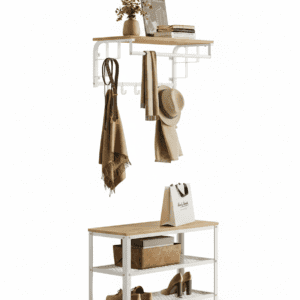 Porte-manteau mural 3-en-1 avec étagère et tringle - Chêne doré - Vue 1