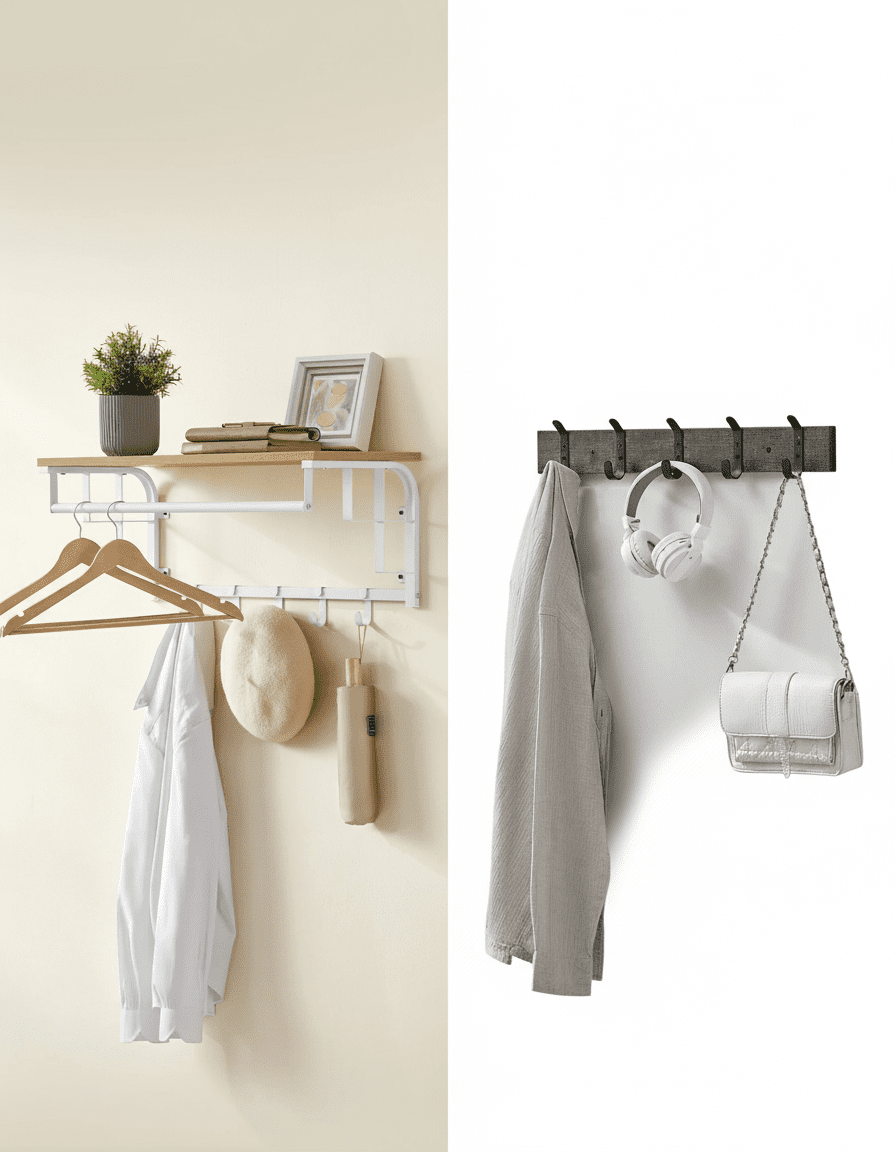 Porte-manteau mural 3-en-1 avec étagère et tringle - Chêne doré - Vue 2