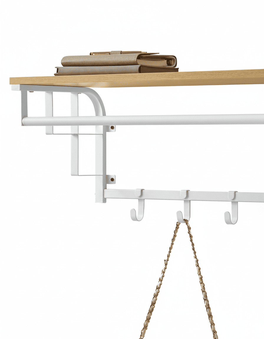 Porte-manteau mural 3-en-1 avec étagère et tringle - Chêne doré - Vue 3