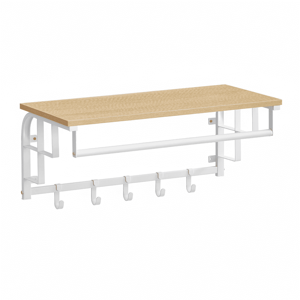 Porte-manteau mural 3-en-1 avec étagère et tringle - Chêne doré - Vue 5