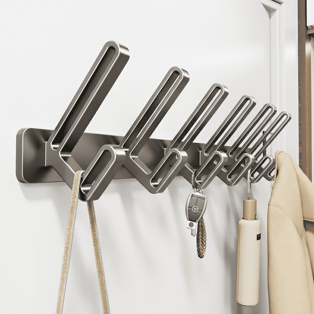 Porte-manteau mural aluminium 6 crochets sans perçage salle de bain - Vue 1