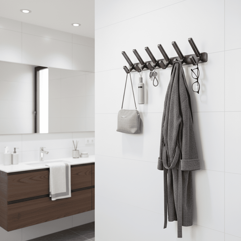 Porte-manteau mural aluminium 6 crochets sans perçage salle de bain - Vue 10