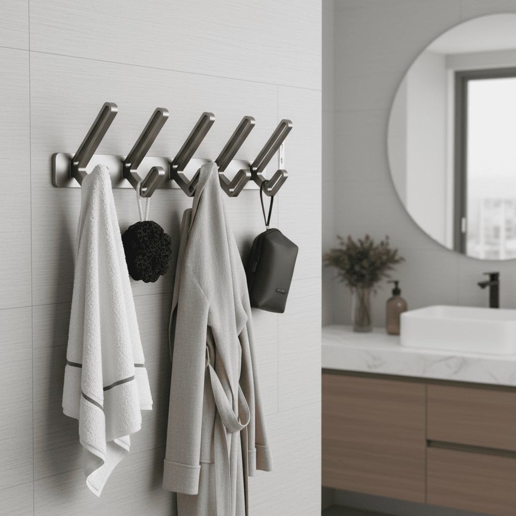 Porte-manteau mural aluminium 6 crochets sans perçage salle de bain - Vue 12