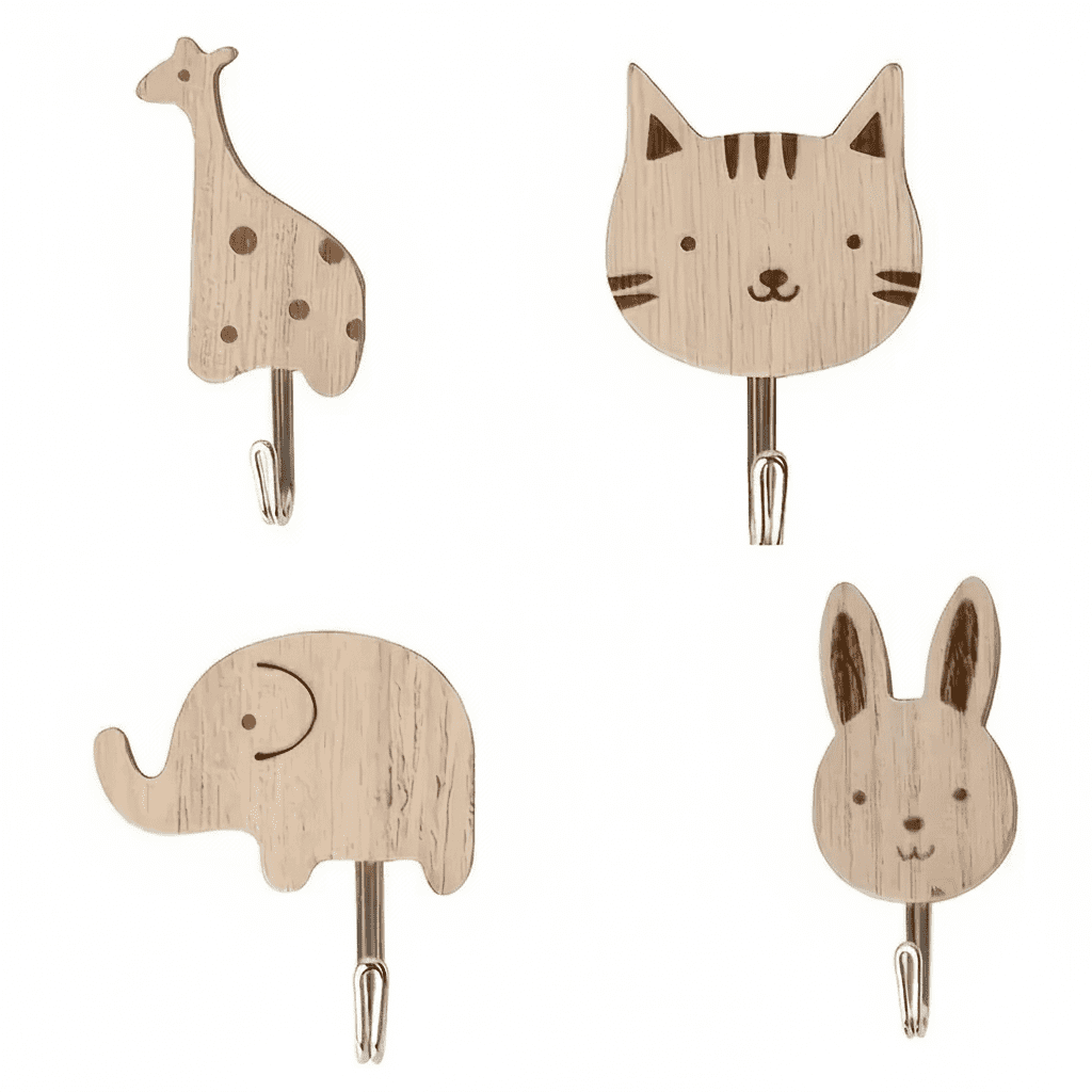 Crochets muraux bois animaux - Lot de 4 pour manteaux et sacs - Vue 1