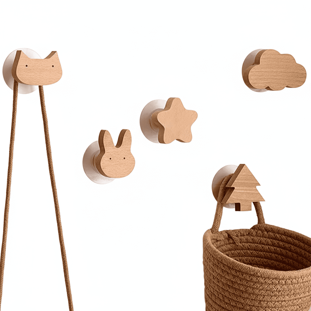 Crochet mural bois animal mignon - Patère déco chambre enfant - Vue 1