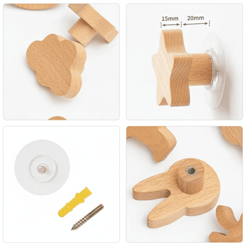 Crochet mural bois animal mignon - Patère déco chambre enfant - Vue 5