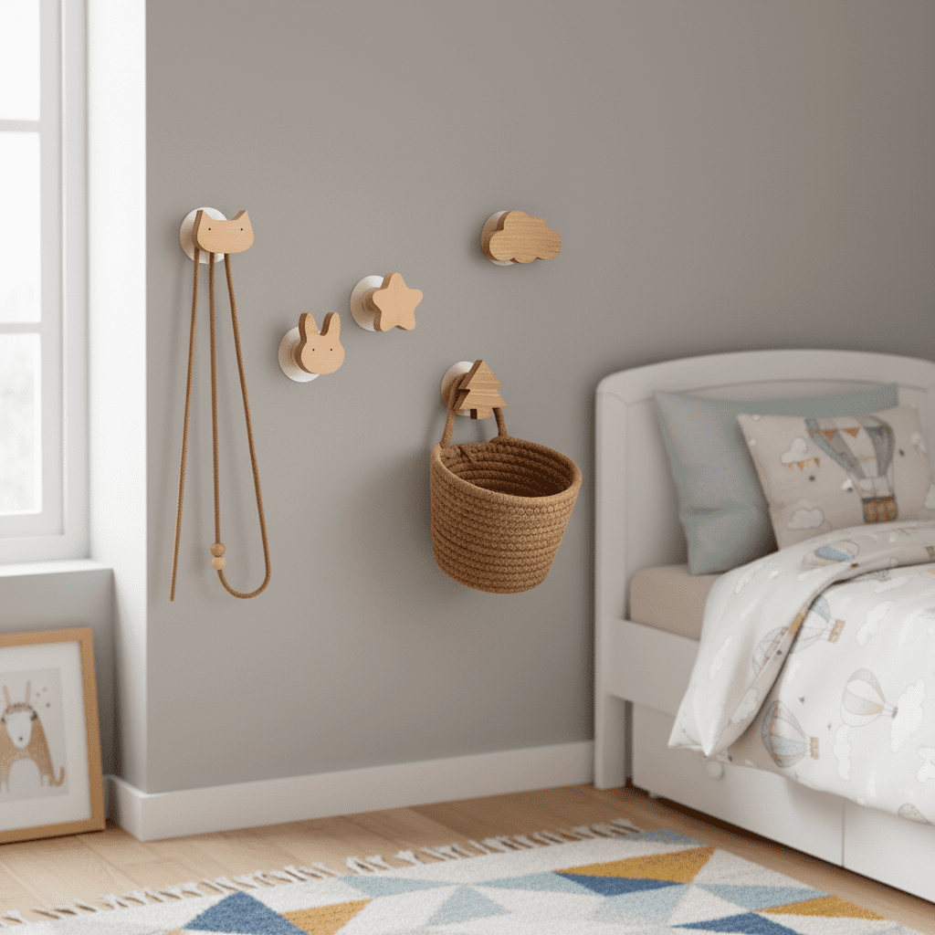 Crochet mural bois animal mignon - Patère déco chambre enfant - Vue 10