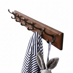 Porte-manteau mural bois pin massif - 6 crochets gain de place - Vue 1