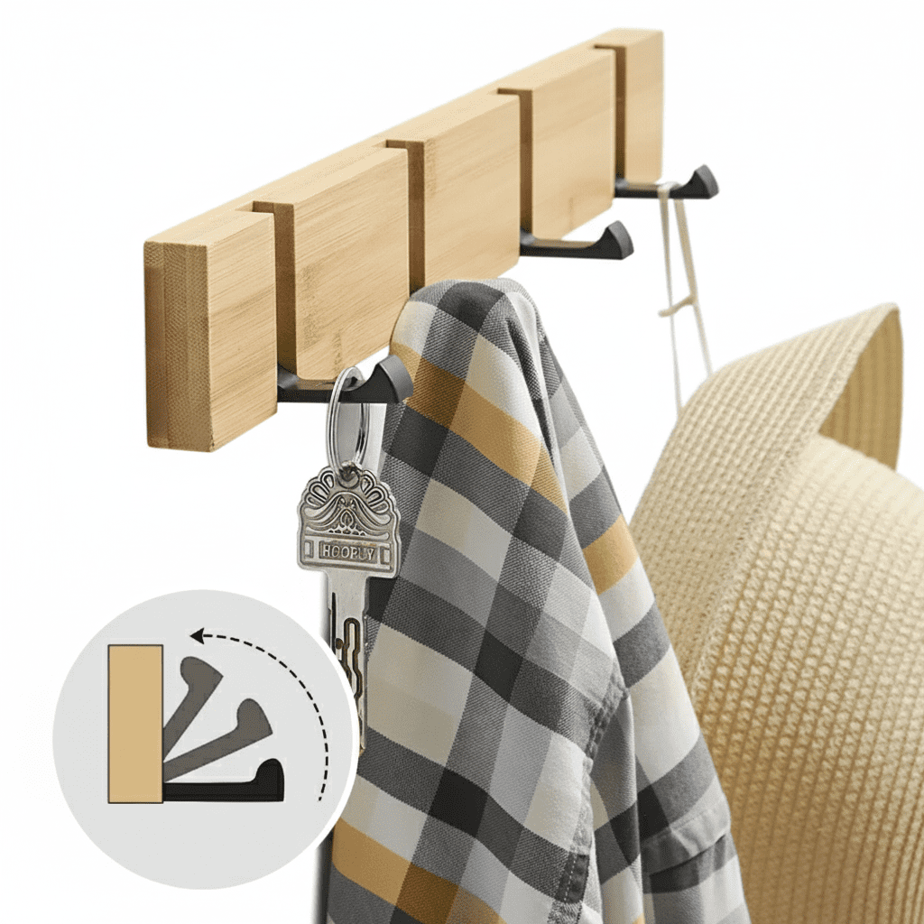 Cintre bambou pliable mural - Rangement vêtements multifonction - Vue 1