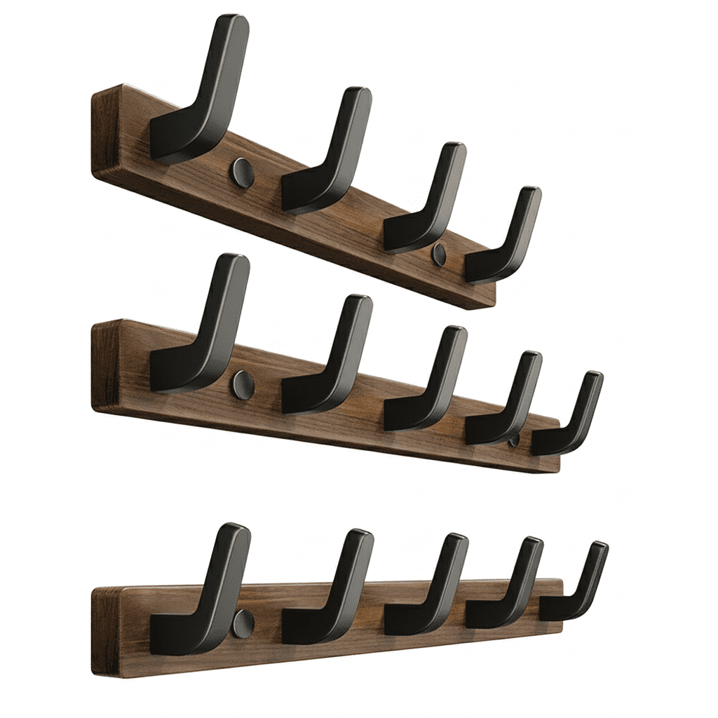 Porte-manteau mural noyer 8 crochets - Rangement entrée moderne - Vue 3