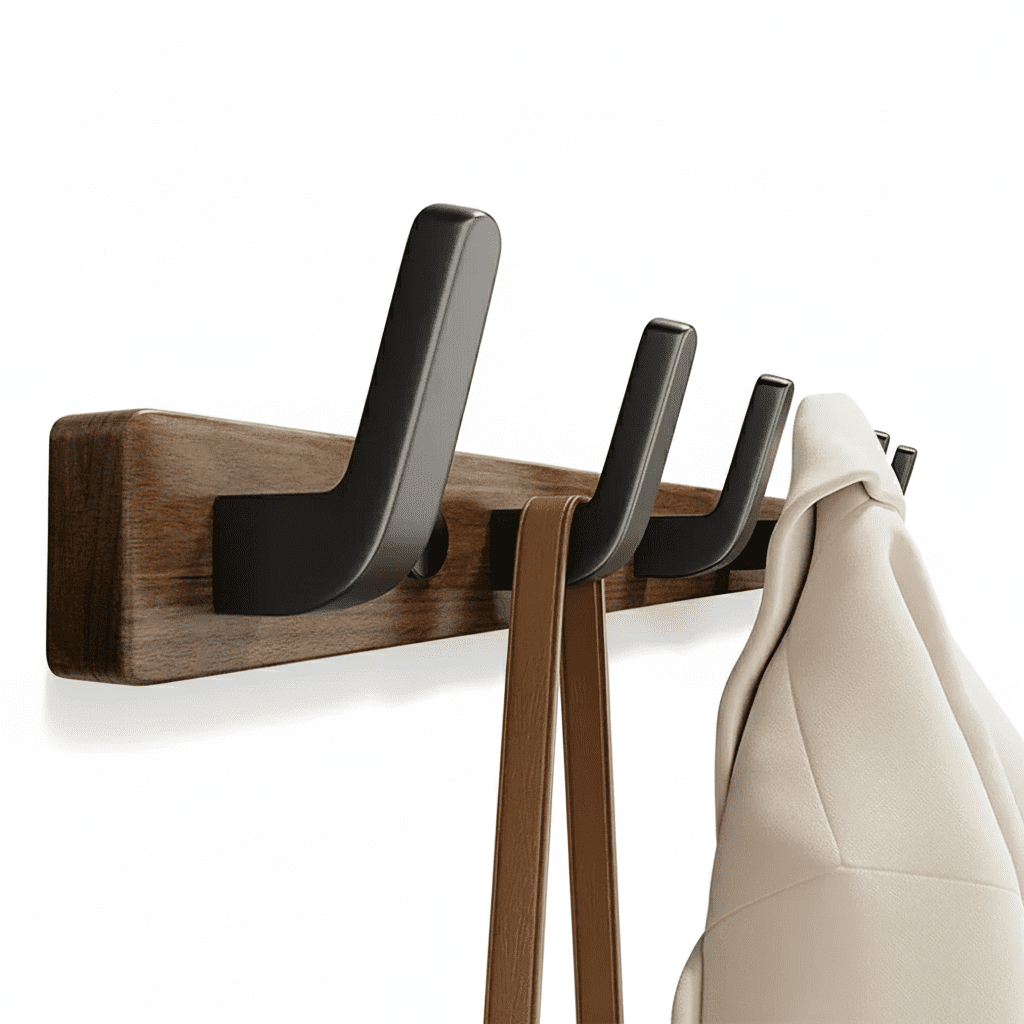 Porte-manteau mural noyer 8 crochets - Rangement entrée moderne - Vue 5