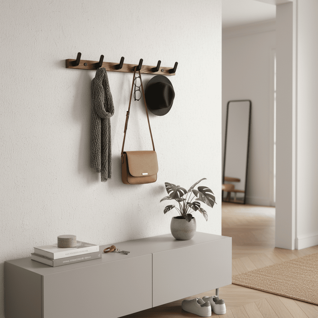 Porte-manteau mural noyer 8 crochets - Rangement entrée moderne - Vue 7