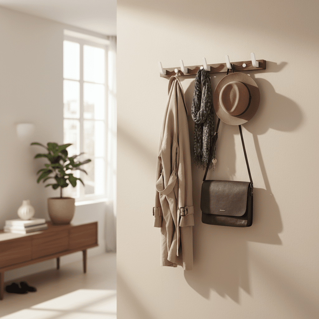 Porte-manteau mural noyer 8 crochets - Rangement entrée moderne - Vue 8