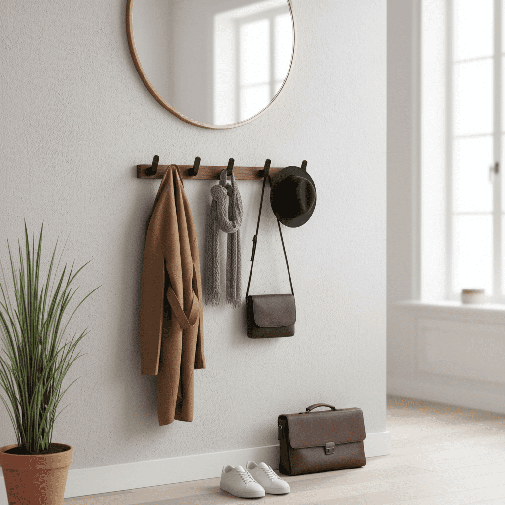 Porte-manteau mural noyer 8 crochets - Rangement entrée moderne - Vue 9