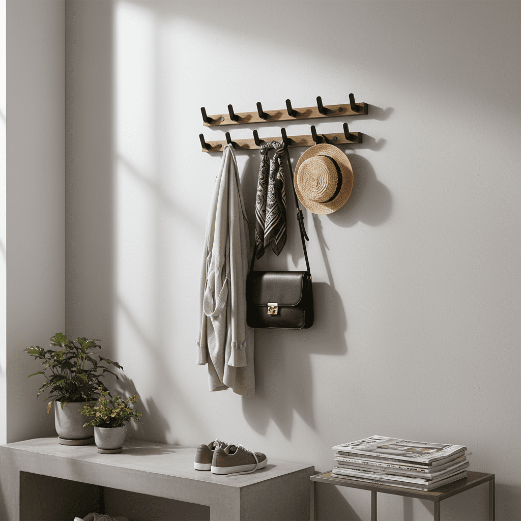 Porte-manteau mural noyer 8 crochets - Rangement entrée moderne - Vue 10