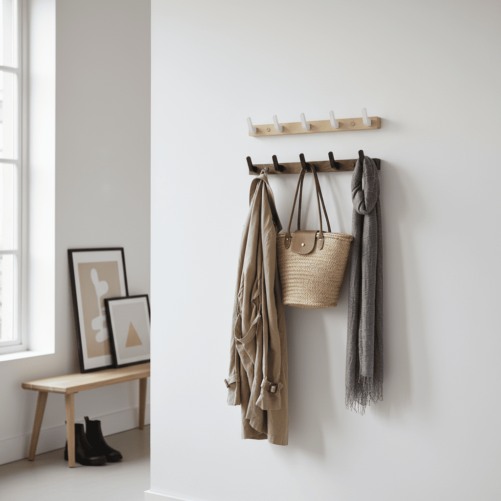 Porte-manteau mural noyer 8 crochets - Rangement entrée moderne - Vue 11