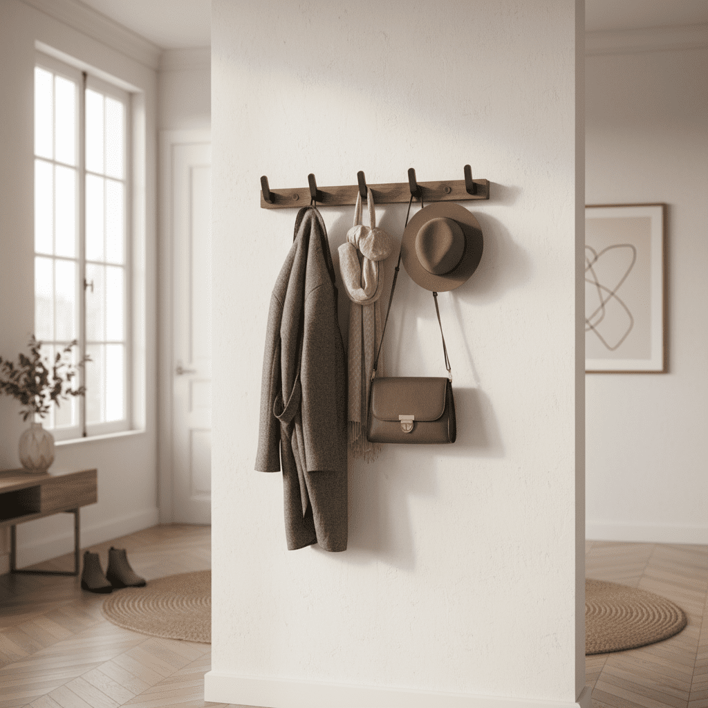 Porte-manteau mural noyer 8 crochets - Rangement entrée moderne - Vue 12
