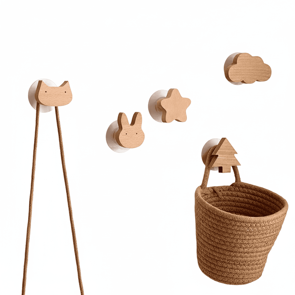 Crochet mural bois hêtre motif animal - patère décorative enfant - Vue 2