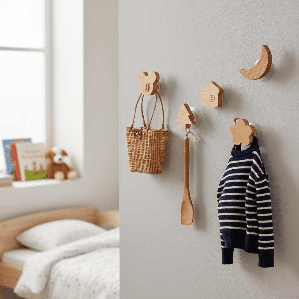 Crochet mural bois hêtre motif animal - patère décorative enfant - Vue 4