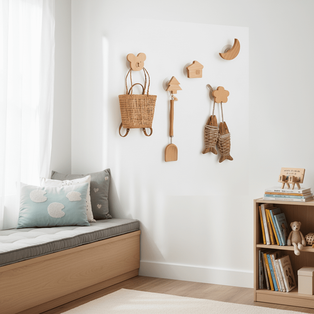 Crochet mural bois hêtre motif animal - patère décorative enfant - Vue 5