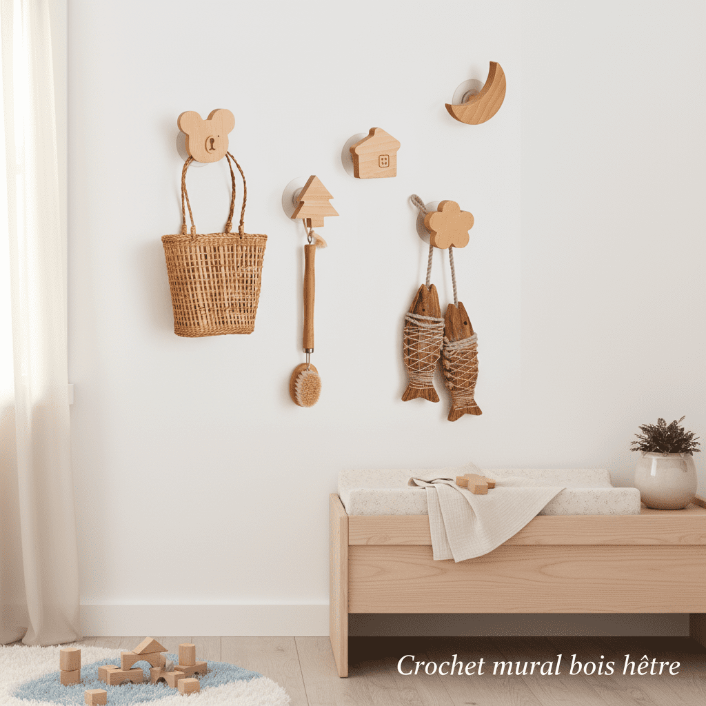 Crochet mural bois hêtre motif animal - patère décorative enfant - Vue 6