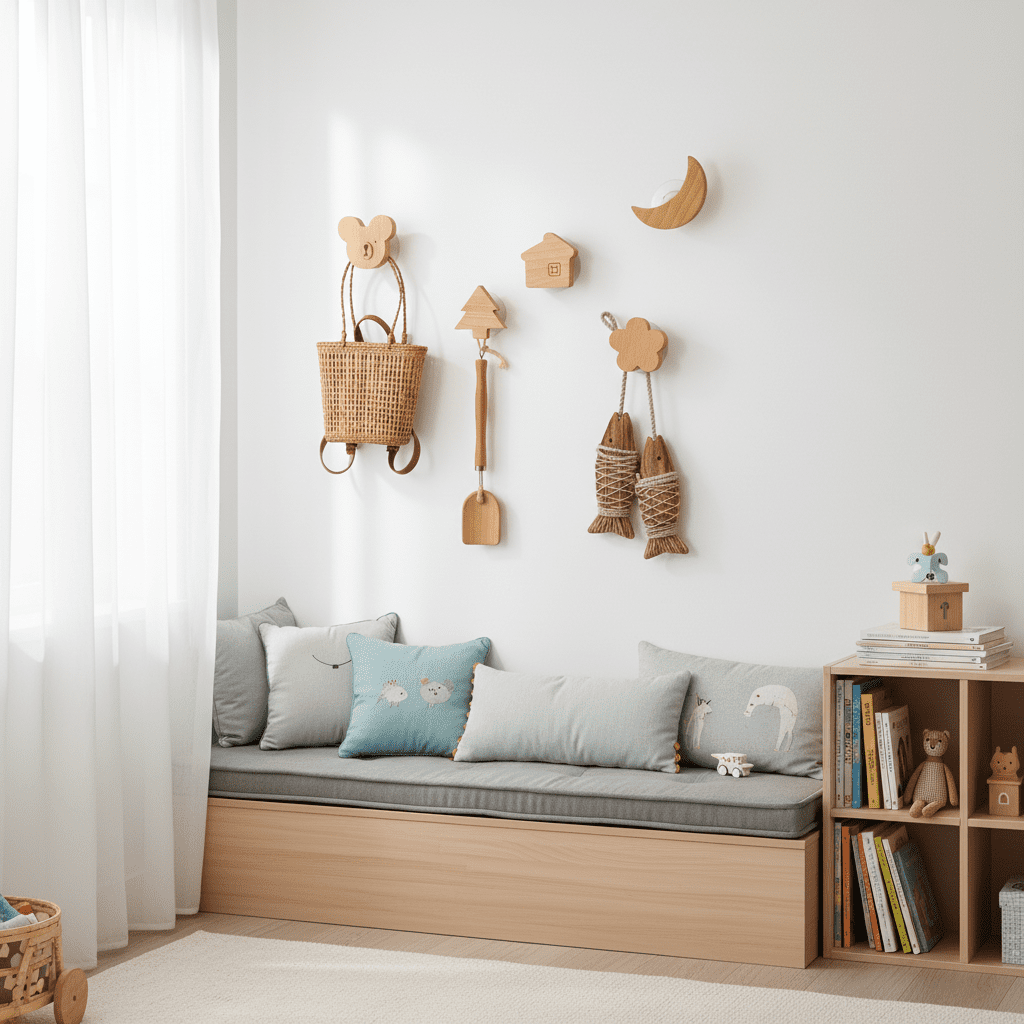 Crochet mural bois hêtre motif animal - patère décorative enfant - Vue 7