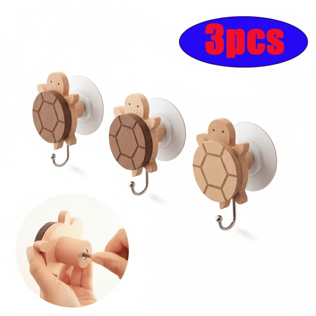 Crochet mural bois tortue décoratif - Patère cuisine rangement - Vue 1