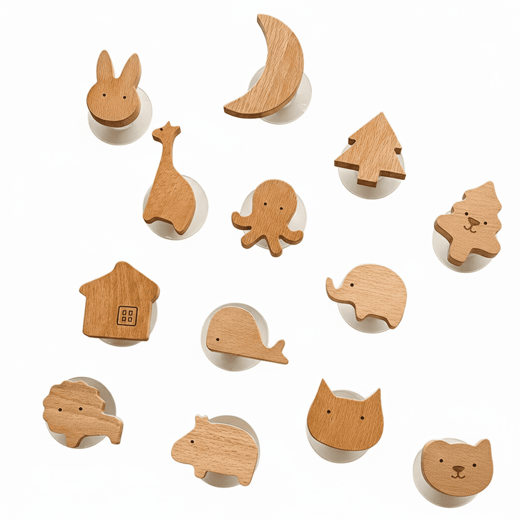 Crochets muraux animaux en bois - Patères décoratives pour enfants - Vue 1