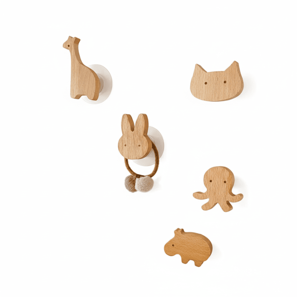 Crochets muraux animaux en bois - Patères décoratives pour enfants - Vue 2