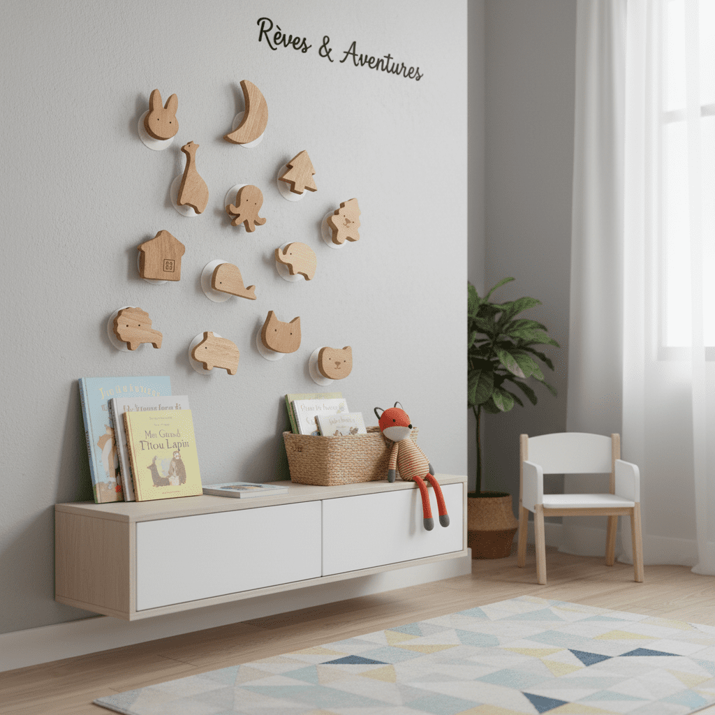 Crochets muraux animaux en bois - Patères décoratives pour enfants - Vue 3