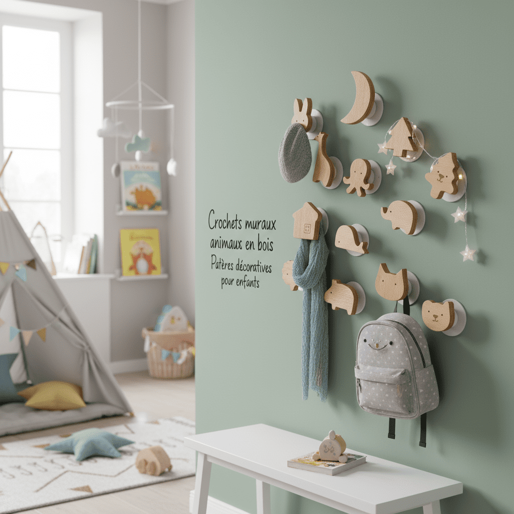 Crochets muraux animaux en bois - Patères décoratives pour enfants - Vue 4