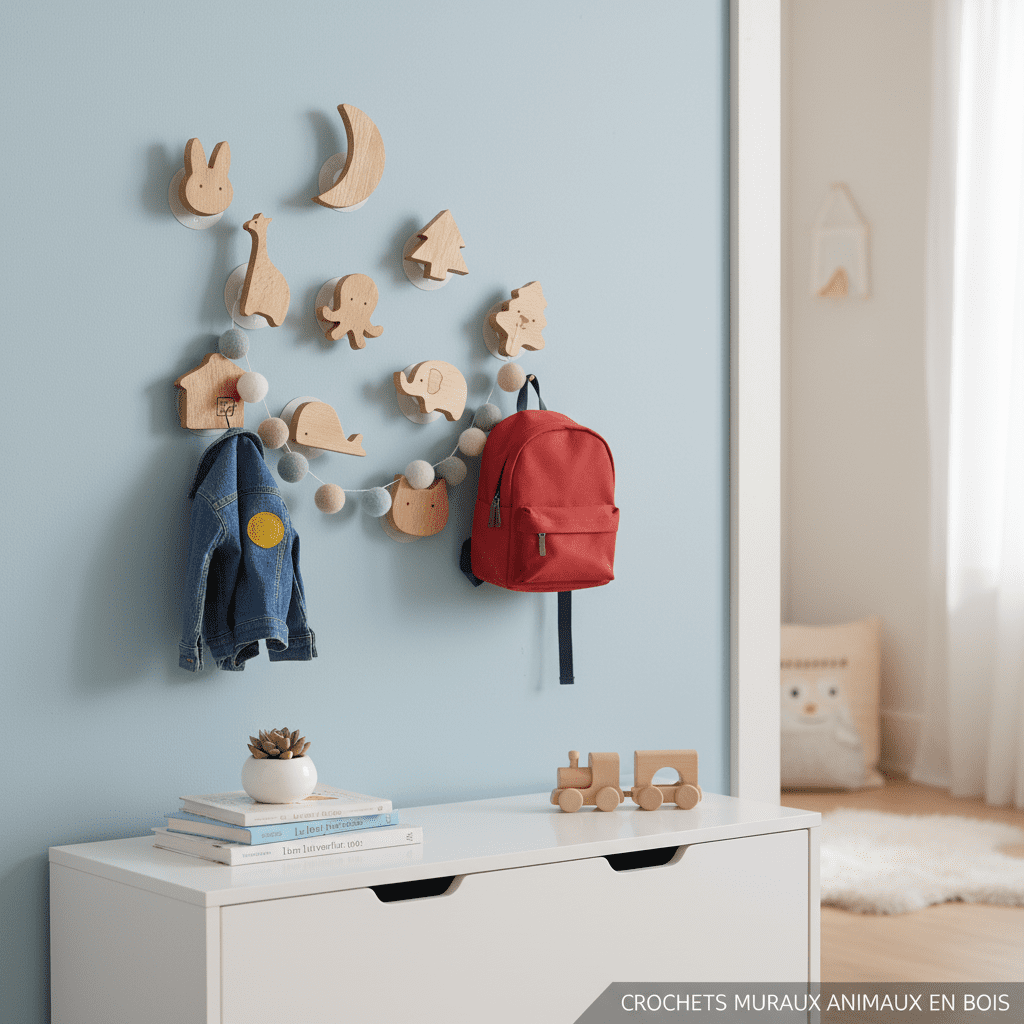 Crochets muraux animaux en bois - Patères décoratives pour enfants - Vue 5