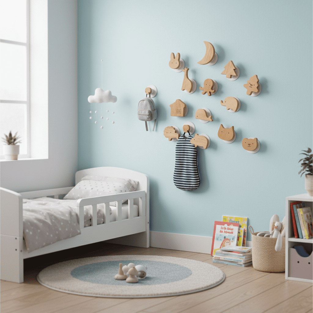 Crochets muraux animaux en bois - Patères décoratives pour enfants - Vue 6