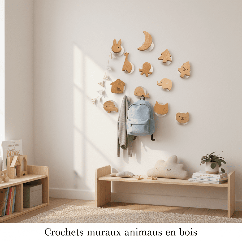 Crochets muraux animaux en bois - Patères décoratives pour enfants - Vue 7