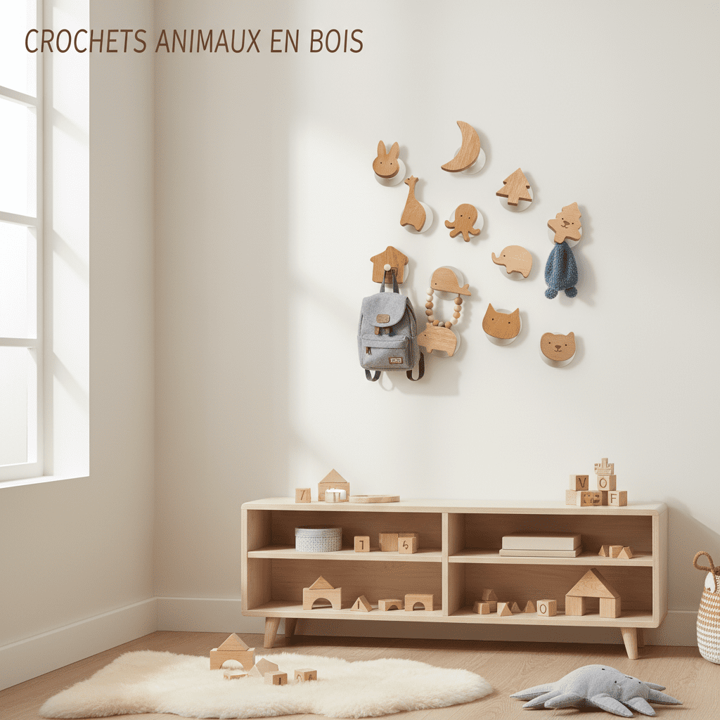 Crochets muraux animaux en bois - Patères décoratives pour enfants - Vue 8
