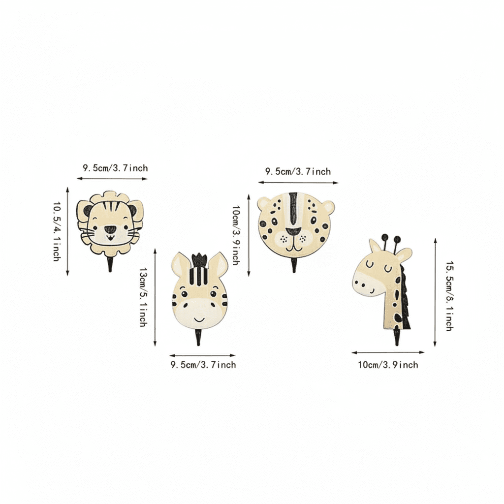 Lot de 4 crochets muraux animaux jungle en bois - Lion déco - Vue 3