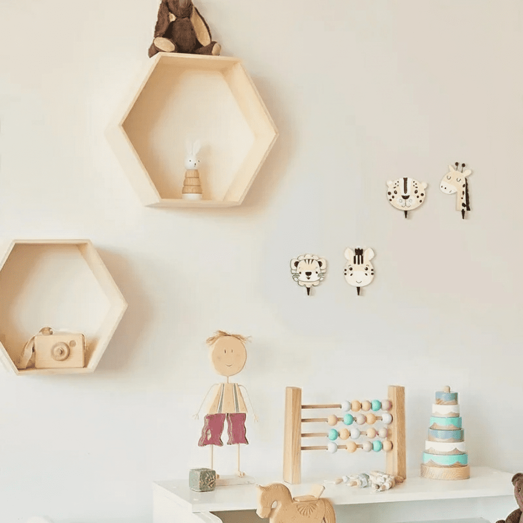 Lot de 4 crochets muraux animaux jungle en bois - Lion déco - Vue 5