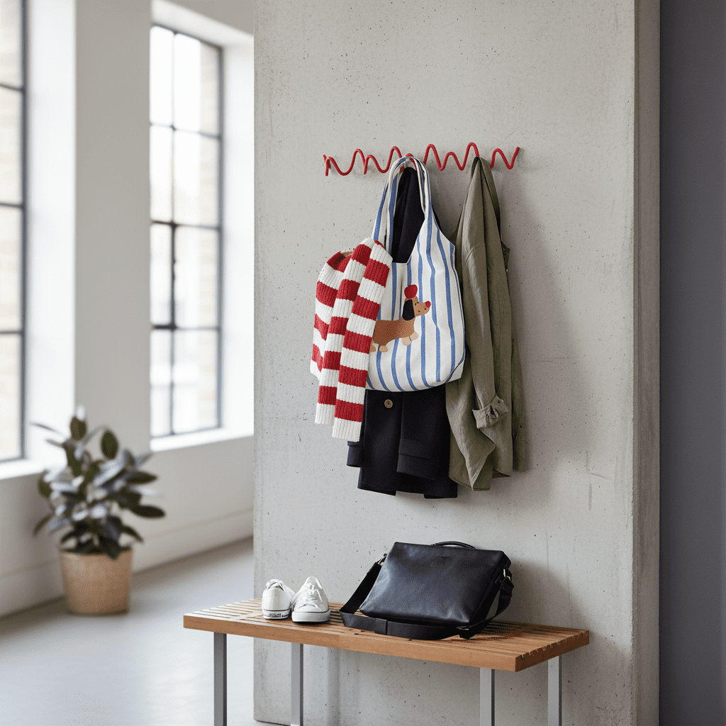 Porte-manteau ondulé en fer - Design minimaliste autoportant - Vue 8