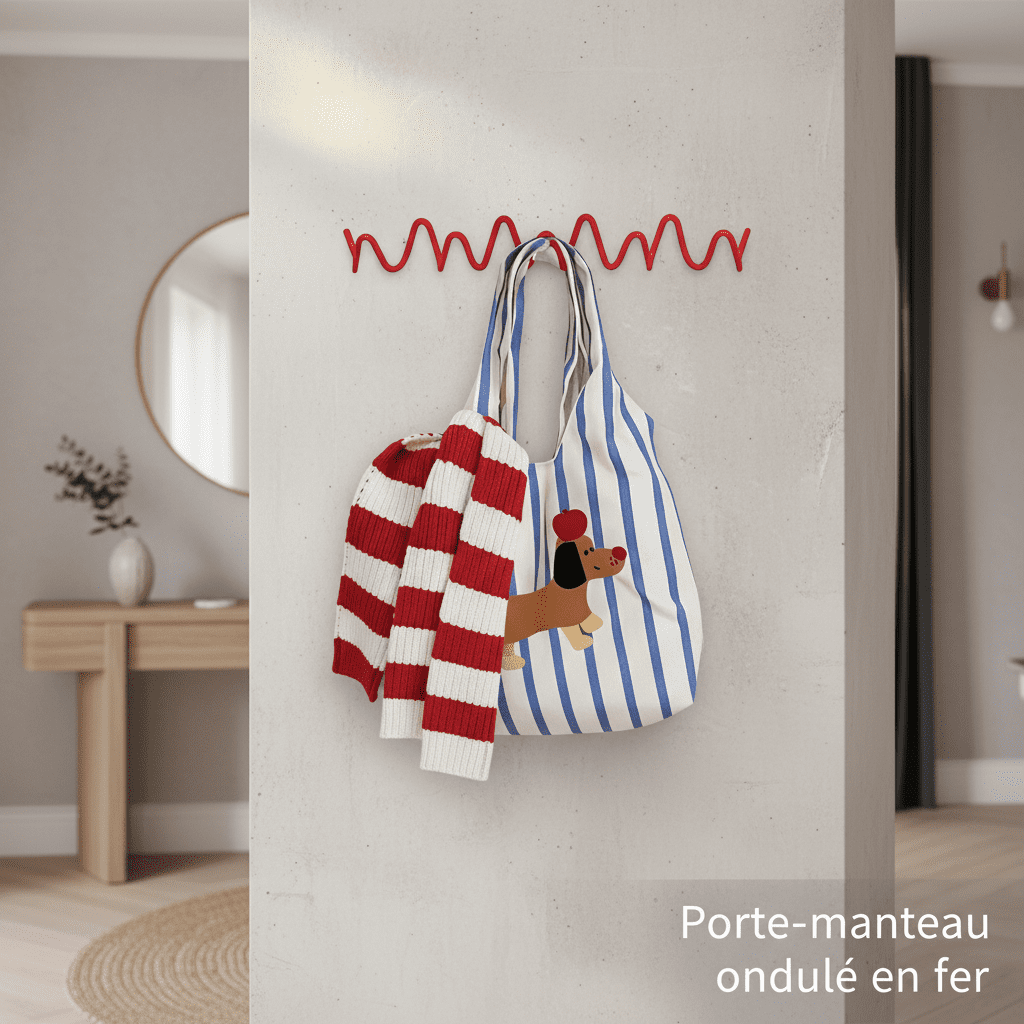 Porte-manteau ondulé en fer - Design minimaliste autoportant - Vue 10