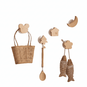 Crochets muraux bois animaux mignons - Porte-clés déco enfant - Vue 1