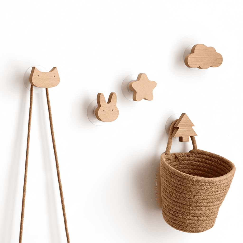 Crochets muraux bois animaux mignons - Porte-clés déco enfant - Vue 4