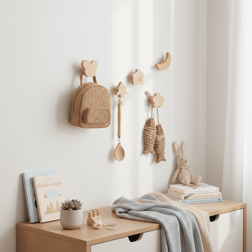 Crochets muraux bois animaux mignons - Porte-clés déco enfant - Vue 9