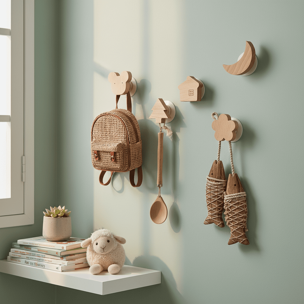 Crochets muraux bois animaux mignons - Porte-clés déco enfant - Vue 11