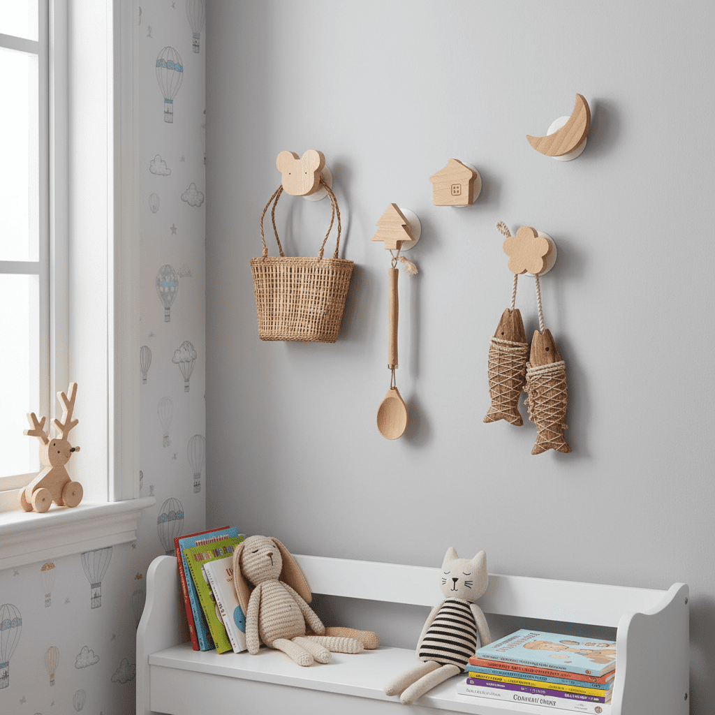 Crochets muraux bois animaux mignons - Porte-clés déco enfant - Vue 12