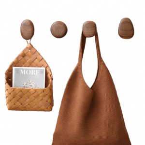 Poignée bois massif scandinave - Crochet mural vêtements galet - Vue 1