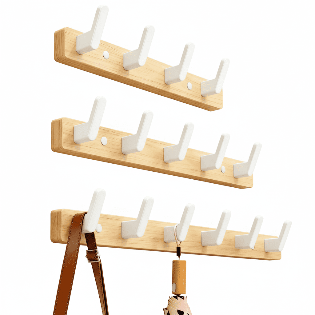 Porte-manteau mural noyer 6 crochets bois naturel rustique - Vue 1