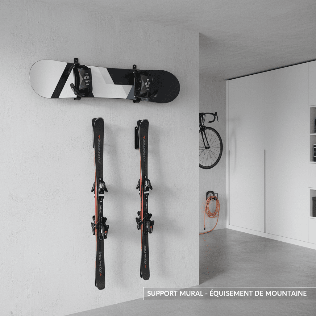 Support mural snowboard acier - Lot de 2/4 clips rangement ski - Vue 7